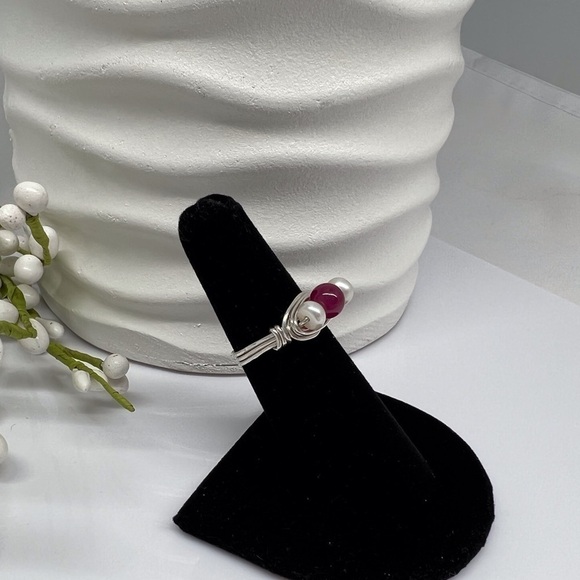 GENUINE Ruby & Freshwater Pearl Sterling Silver Ring - Picture 4 of 16